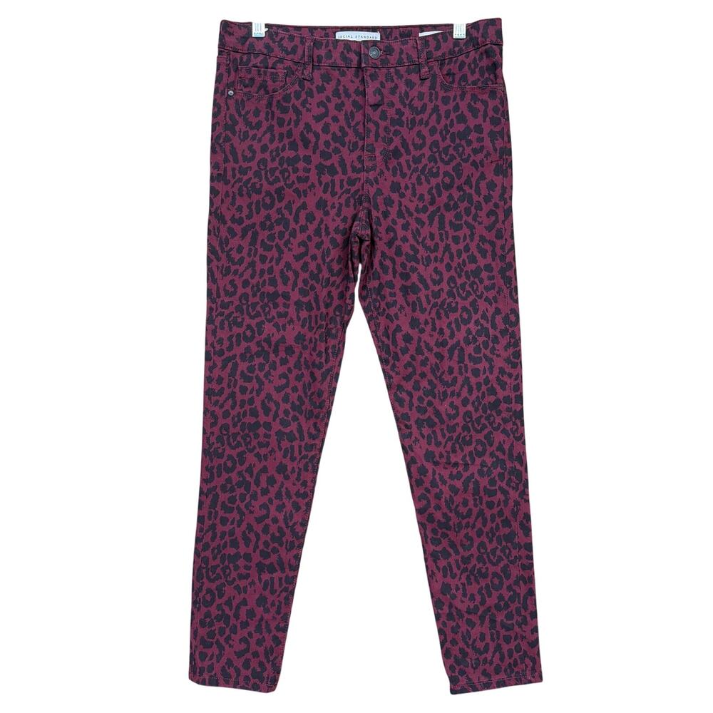 Social Standard by Sanctuary Womens Jeans Burgundy Black Leopard Skinny Ankle 8